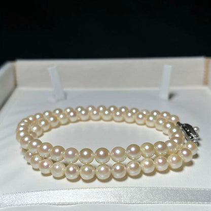 Akoya Pearl Genuine 6.0-6.4mm white round pearls silver necklace length 42 cm model M763