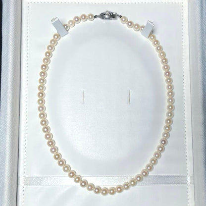 Akoya Pearl Genuine 6.0-6.4mm white round pearls silver necklace length 42 cm model M763