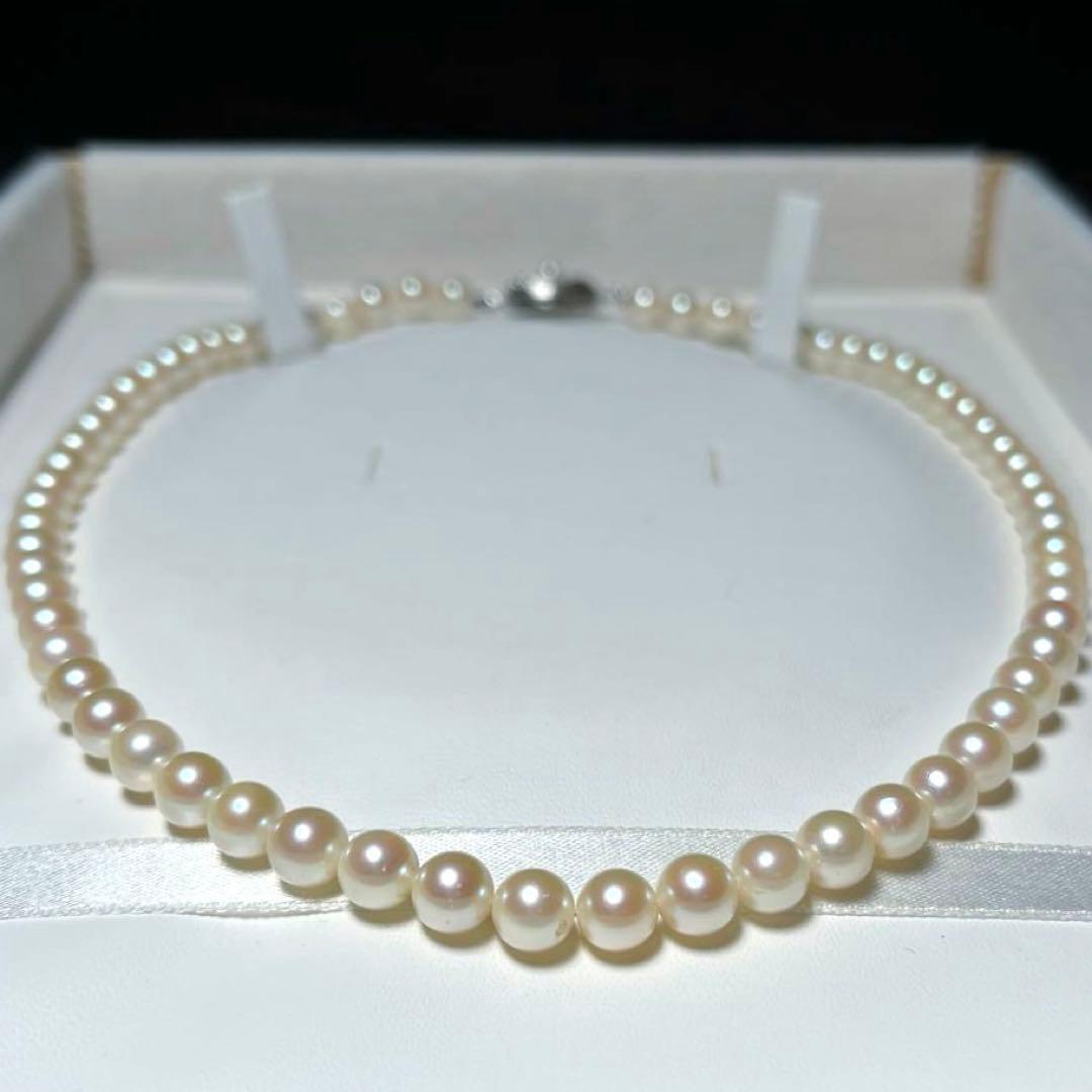 Akoya Pearl Genuine 6.0-6.4mm white round pearls silver necklace length 42 cm model M763