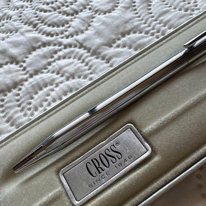 Cross Ballpoint Pen model 3502 silver chrome vintage rare USA with case and manual