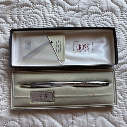 Cross Ballpoint Pen model 3502 silver chrome vintage rare USA with case and manual