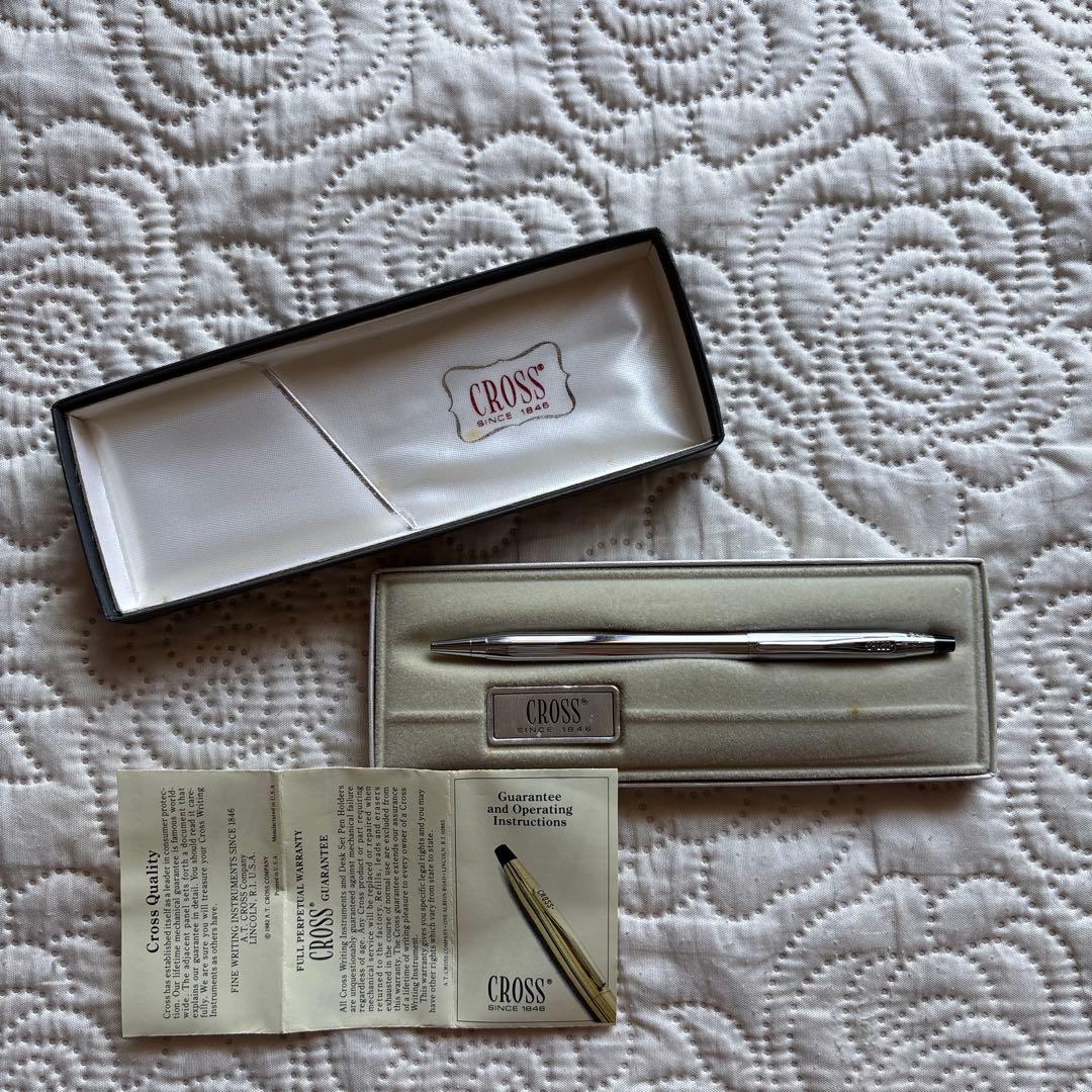 Cross Ballpoint Pen model 3502 silver chrome vintage rare USA with case and manual