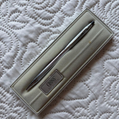Cross Ballpoint Pen model 3502 silver chrome vintage rare USA with case and manual