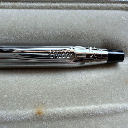 Cross Ballpoint Pen model 3502 silver chrome vintage rare USA with case and manual