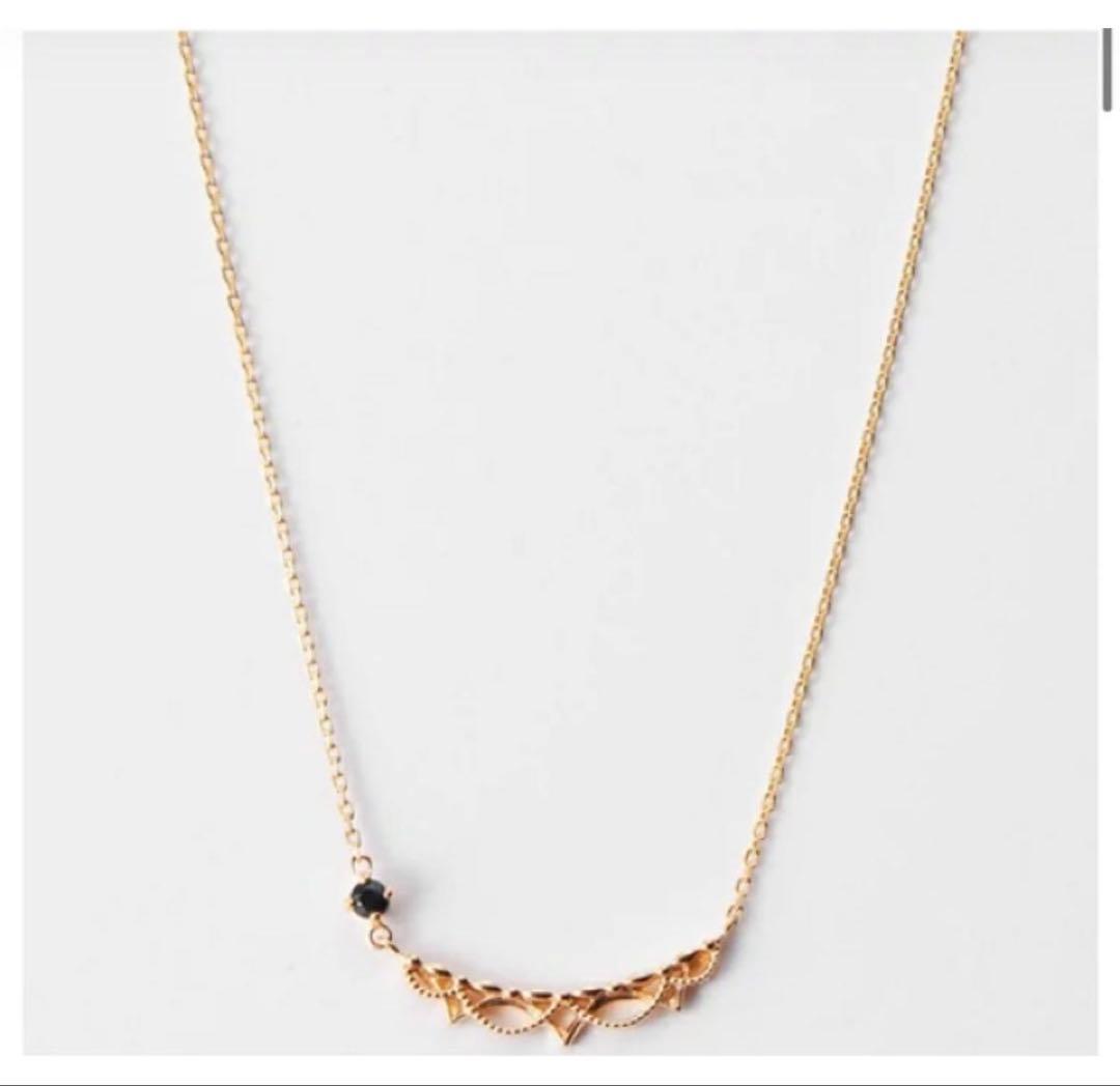 agete K10 gold necklace with blue sapphire filigree motif, 40cm length, elegant September birthstone jewelry