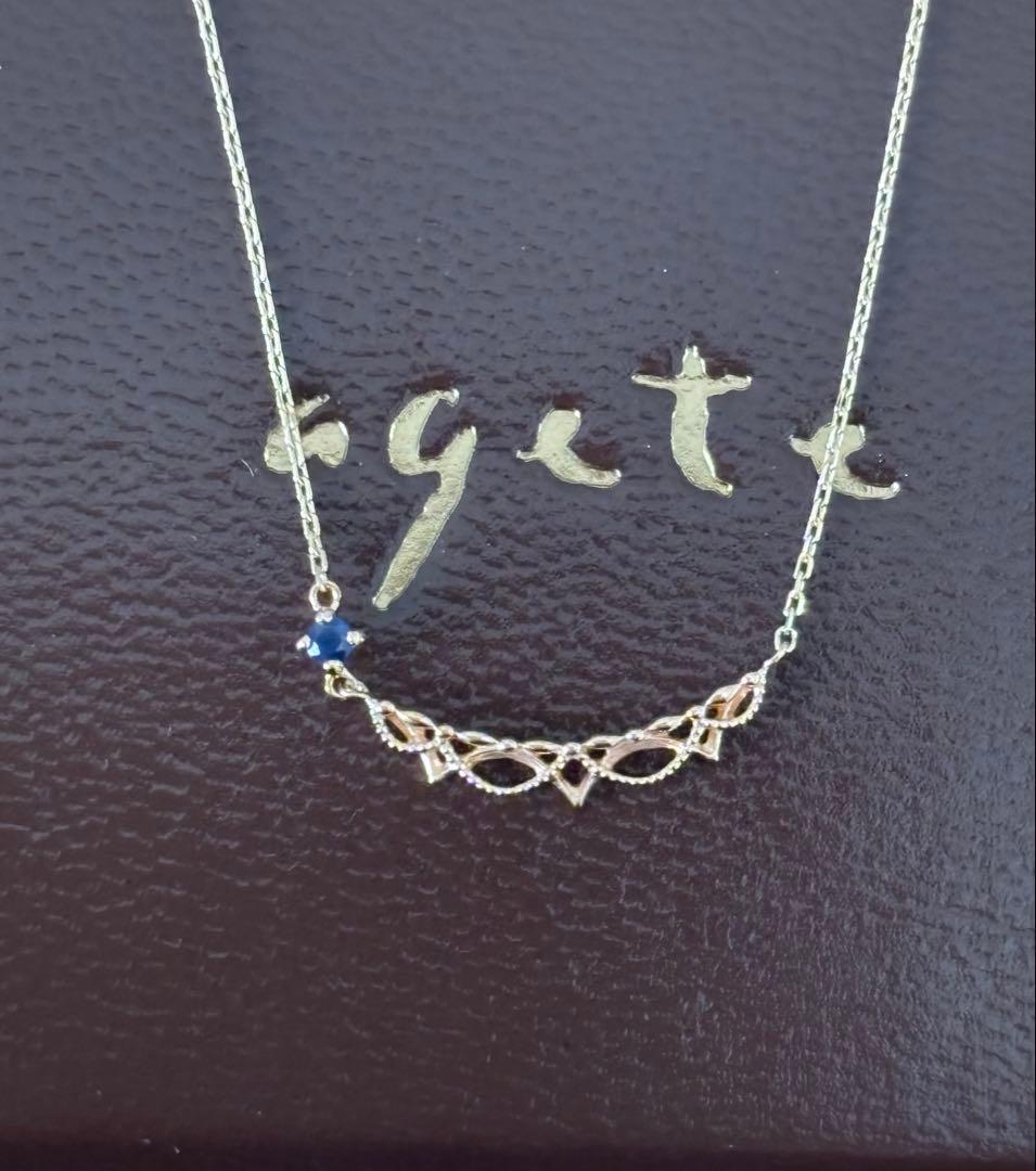 agete K10 gold necklace with blue sapphire filigree motif, 40cm length, elegant September birthstone jewelry