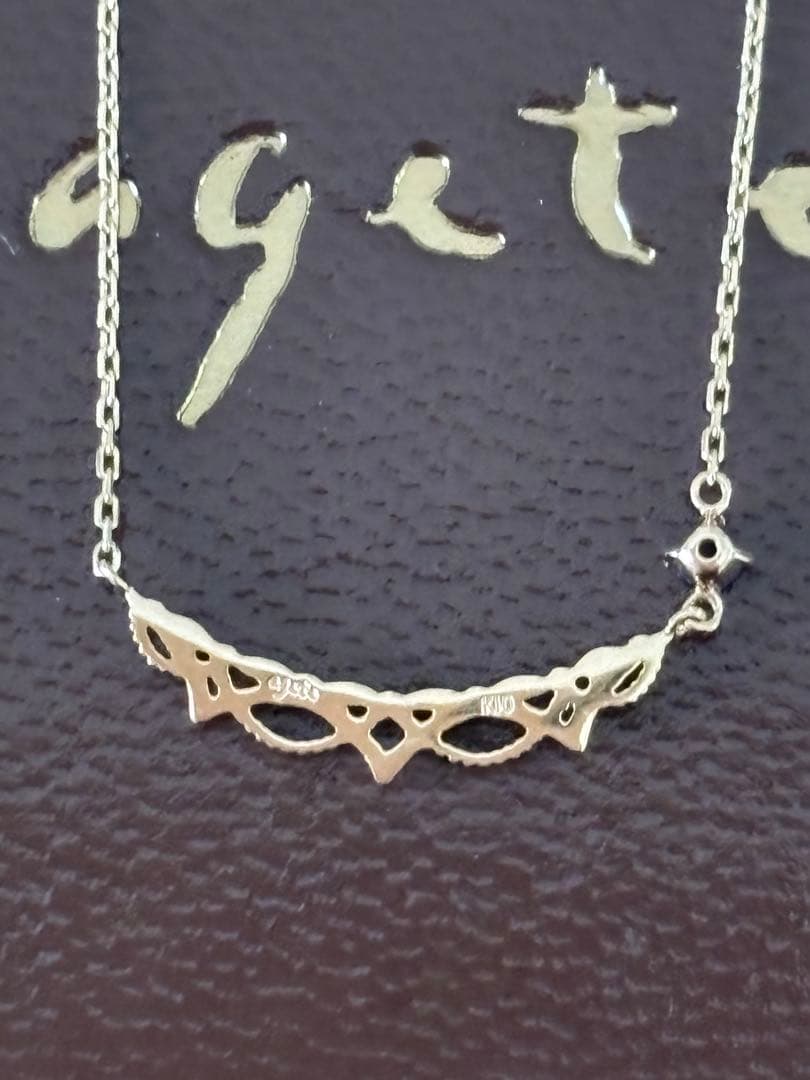 agete K10 gold necklace with blue sapphire filigree motif, 40cm length, elegant September birthstone jewelry