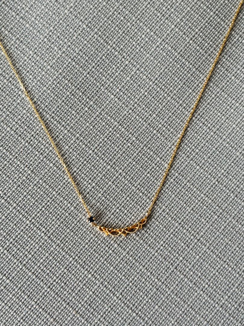 agete K10 gold necklace with blue sapphire filigree motif, 40cm length, elegant September birthstone jewelry