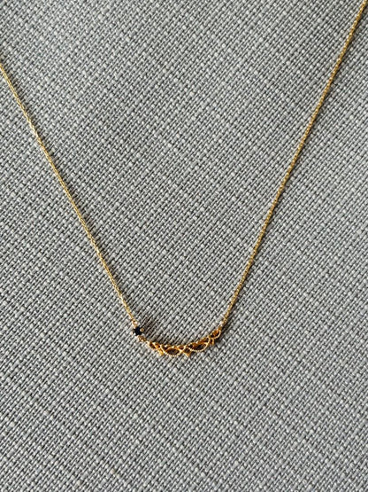 agete K10 gold necklace with blue sapphire filigree motif, 40cm length, elegant September birthstone jewelry