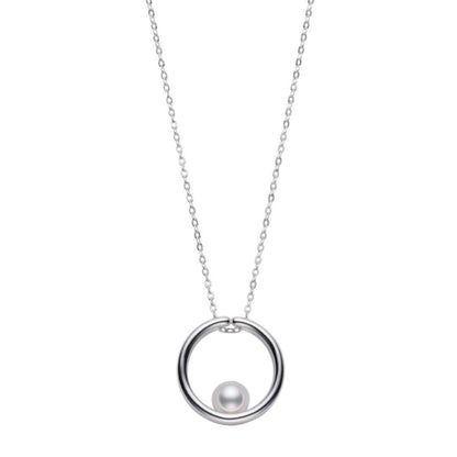 Mikimoto Pearl Circle Necklace featuring silver rhodium plated chain and 7.25mm Akoya pearls, 45cm long