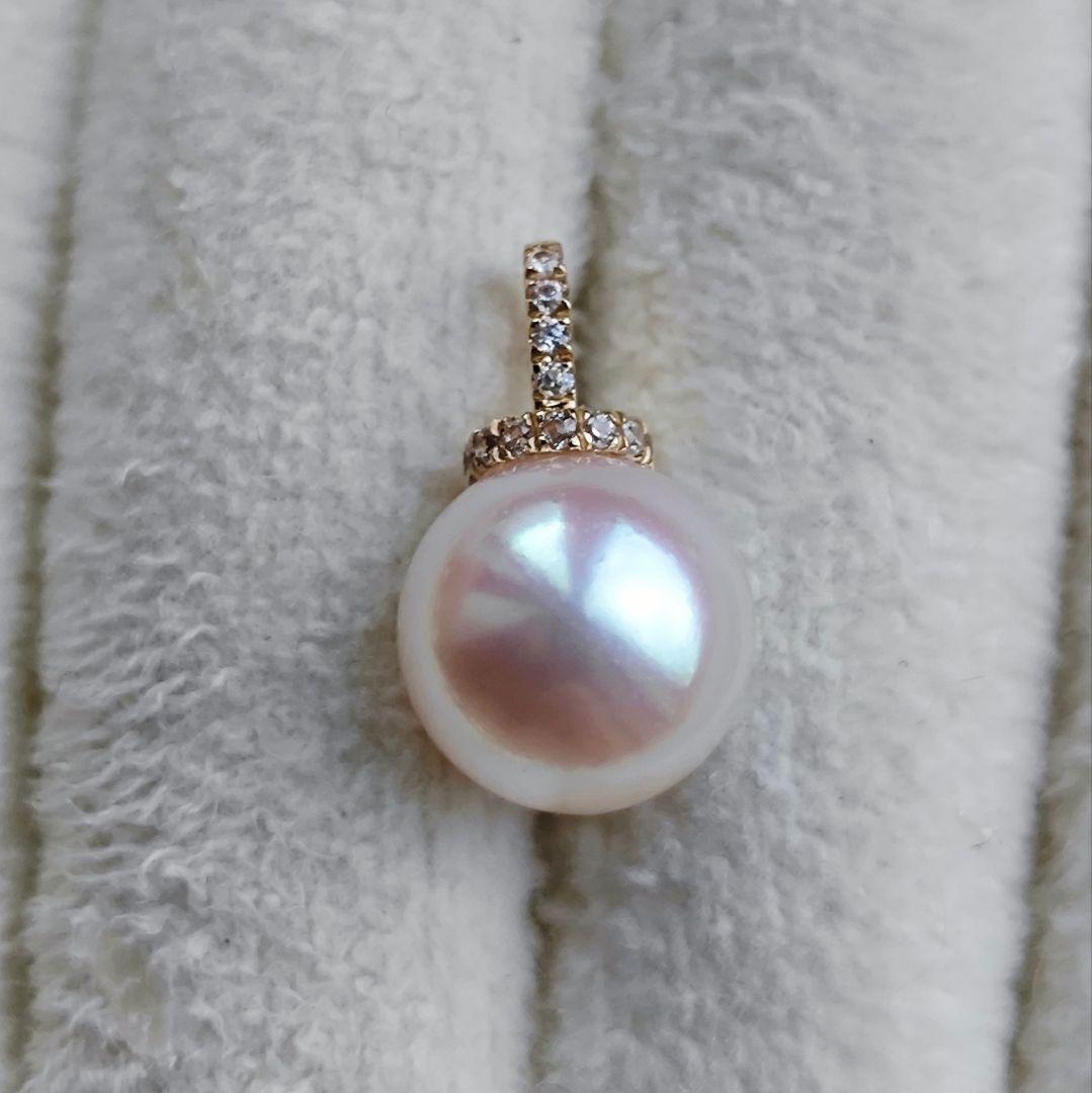 King Akoya white Hanadama pearl pendant set in K18 gold on a 45cm 316L chain handmade by Rinrin