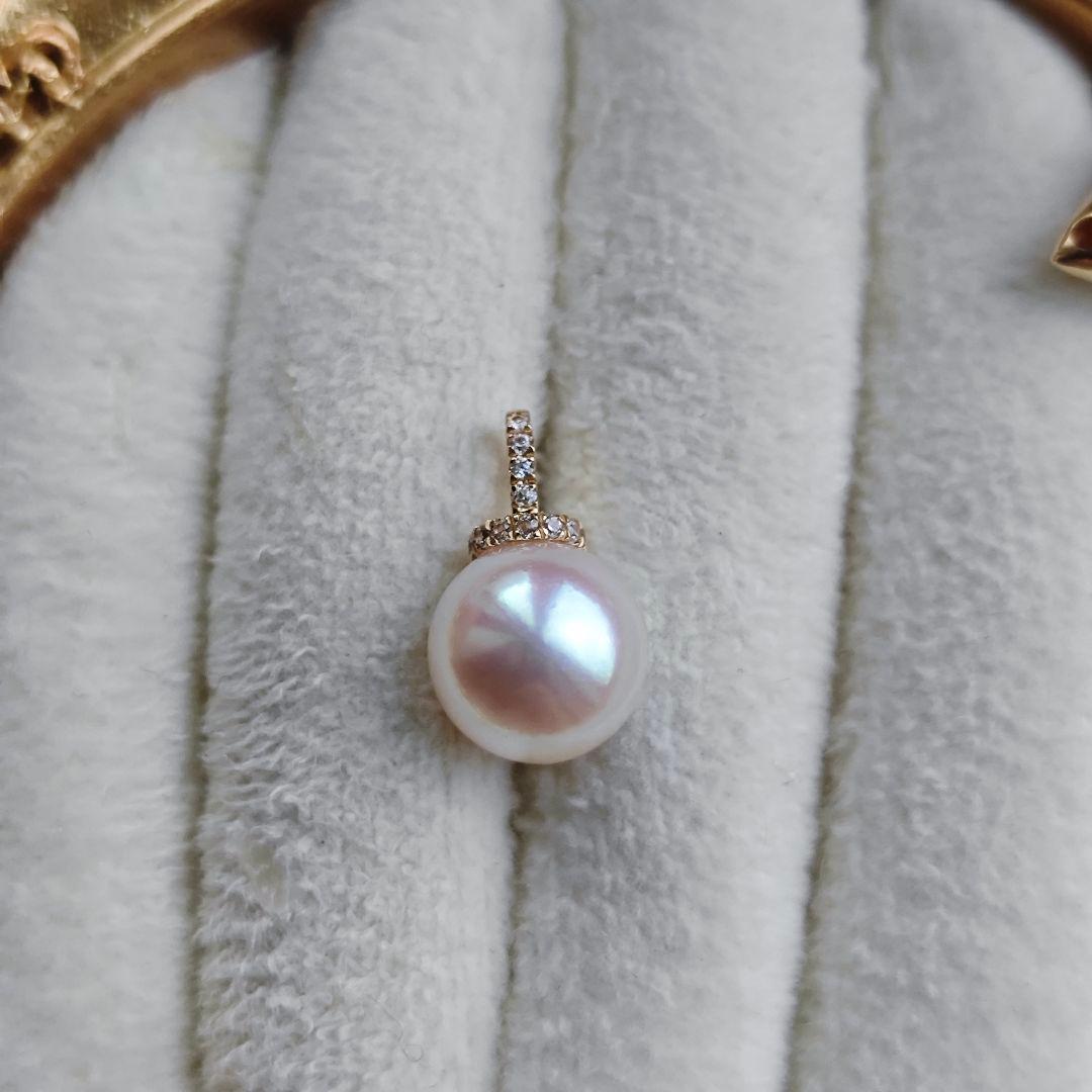 King Akoya white Hanadama pearl pendant set in K18 gold on a 45cm 316L chain handmade by Rinrin