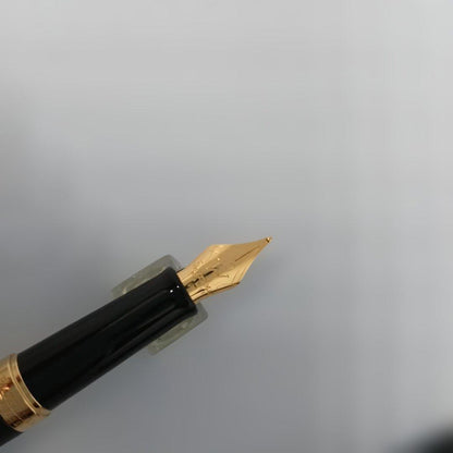 Waterman Matte Black Fountain Pen with fine nib and metal body displayed with case and instruction manual