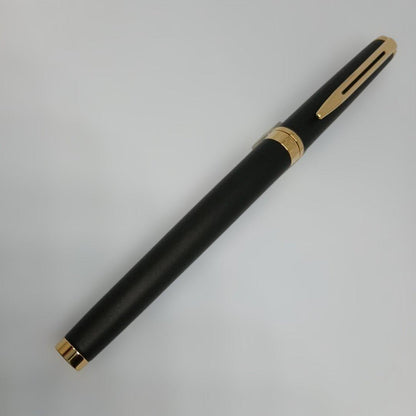 Waterman Matte Black Fountain Pen with fine nib and metal body displayed with case and instruction manual
