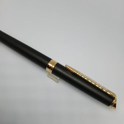 Waterman Matte Black Fountain Pen with fine nib and metal body displayed with case and instruction manual