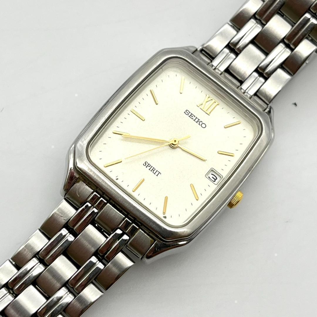 SEIKO SPIRIT レクタンギュラー デイト Quartz Men's Watch — Japanese