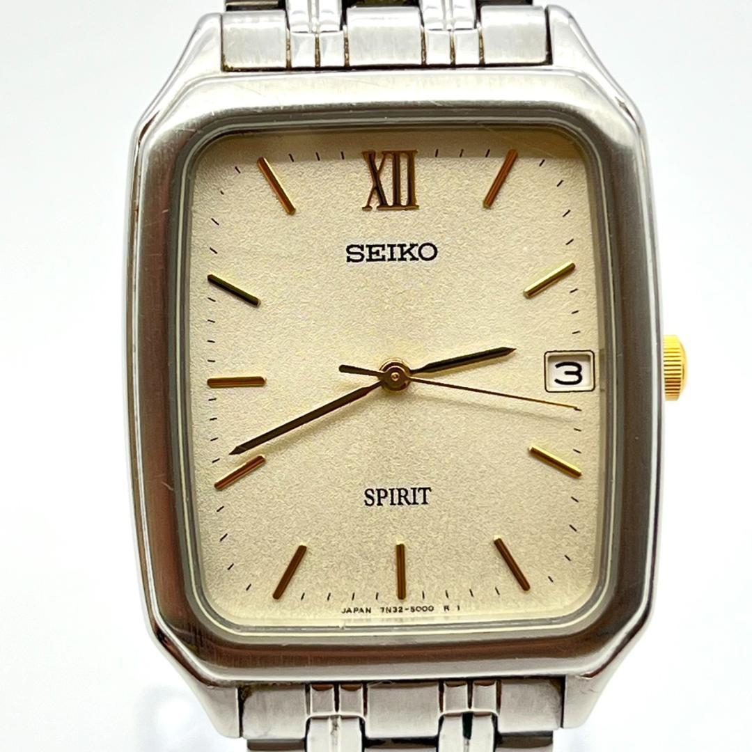 SEIKO SPIRIT レクタンギュラー デイト Quartz Men's Watch — Japanese