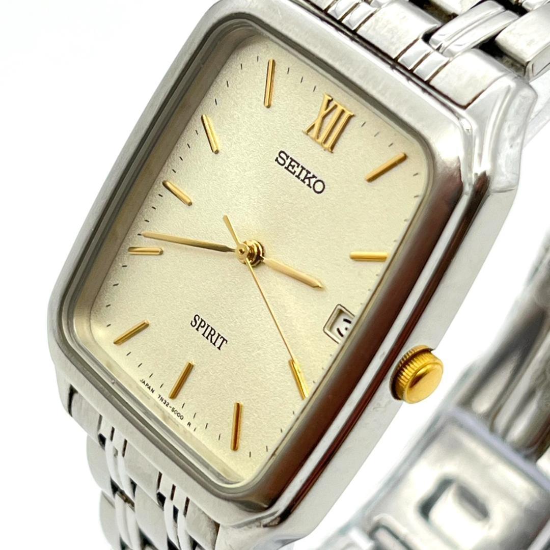 SEIKO SPIRIT レクタンギュラー デイト Quartz Men's Watch — Japanese