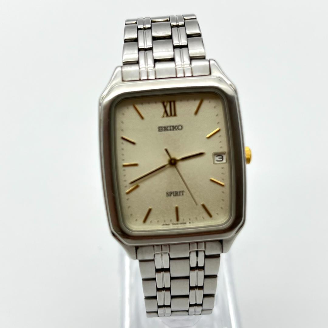 SEIKO SPIRIT レクタンギュラー デイト Quartz Men's Watch — Japanese