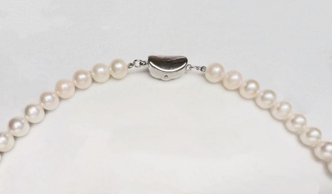 Akoya Pearl Necklace 42cm with 6.5-7.0mm unbleached pearls and silver S925 clasp on stainless steel wire
