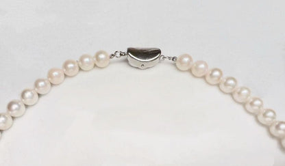 Akoya Pearl Necklace 42cm with 6.5-7.0mm unbleached pearls and silver S925 clasp on stainless steel wire