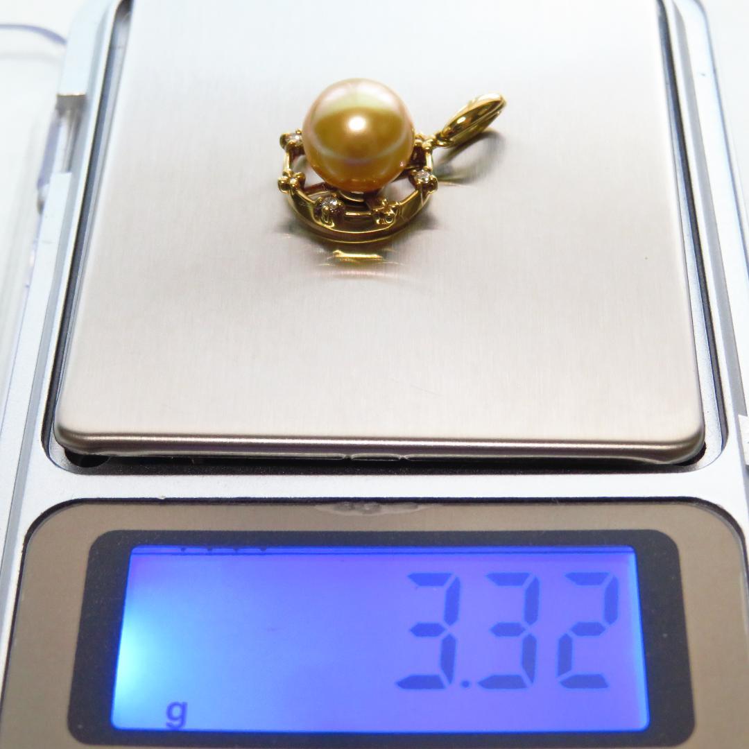 K18 pearl pendant top with 4 diamonds, 14.6mm diameter and 22mm overall length