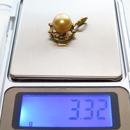 K18 pearl pendant top with 4 diamonds, 14.6mm diameter and 22mm overall length