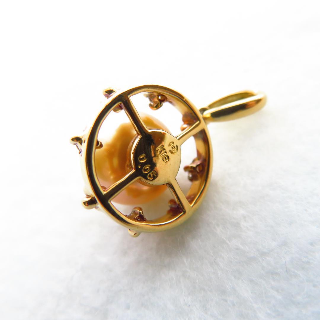 K18 pearl pendant top with 4 diamonds, 14.6mm diameter and 22mm overall length