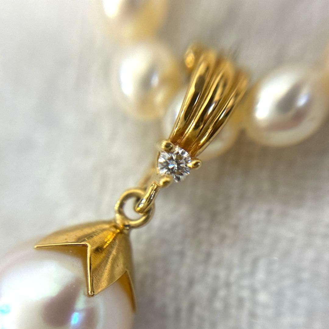 TASAKI pearl necklace with diamond charm in 18K gold, 39.5 cm length, displayed on white background