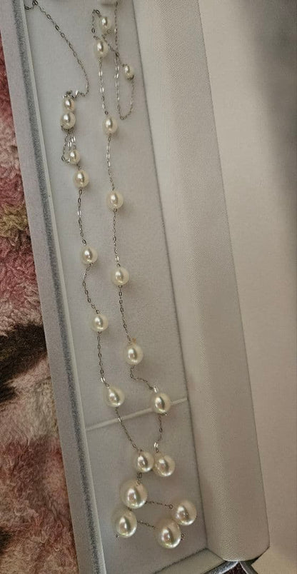 New unused Pt950 Akoya pearl station necklace approximately 70cm length with 4.5 to 8.5mm pearls