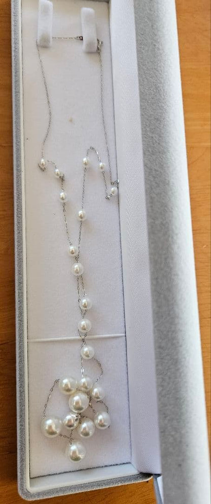 New unused Pt950 Akoya pearl station necklace approximately 70cm length with 4.5 to 8.5mm pearls