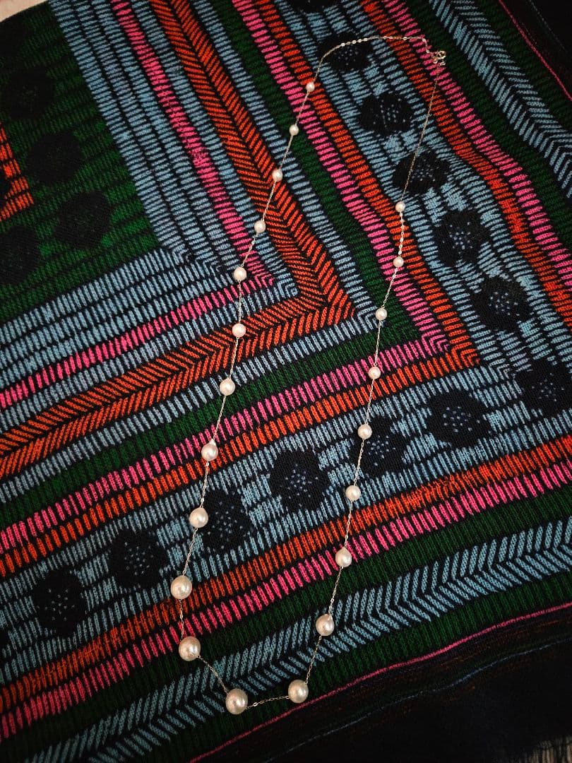 New unused Pt950 Akoya pearl station necklace approximately 70cm length with 4.5 to 8.5mm pearls