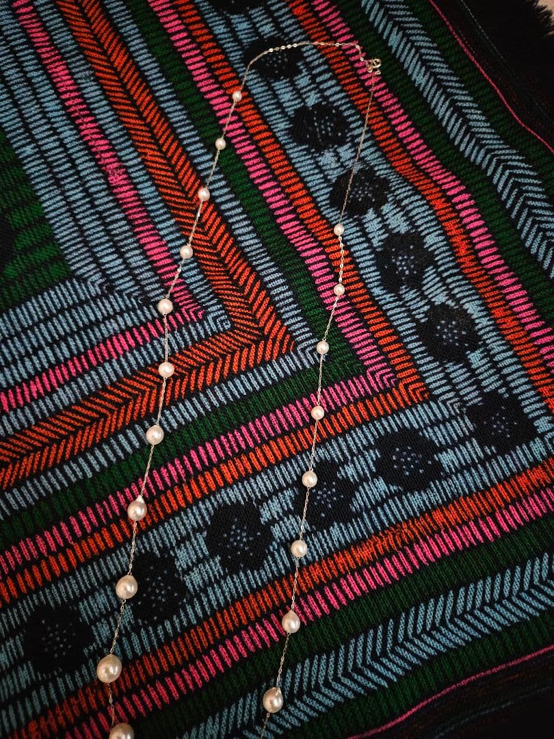 New unused Pt950 Akoya pearl station necklace approximately 70cm length with 4.5 to 8.5mm pearls