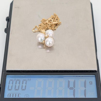 Mikimoto pearl diamond necklace in 18K yellow gold with 37cm chain and three 6.7mm pearls