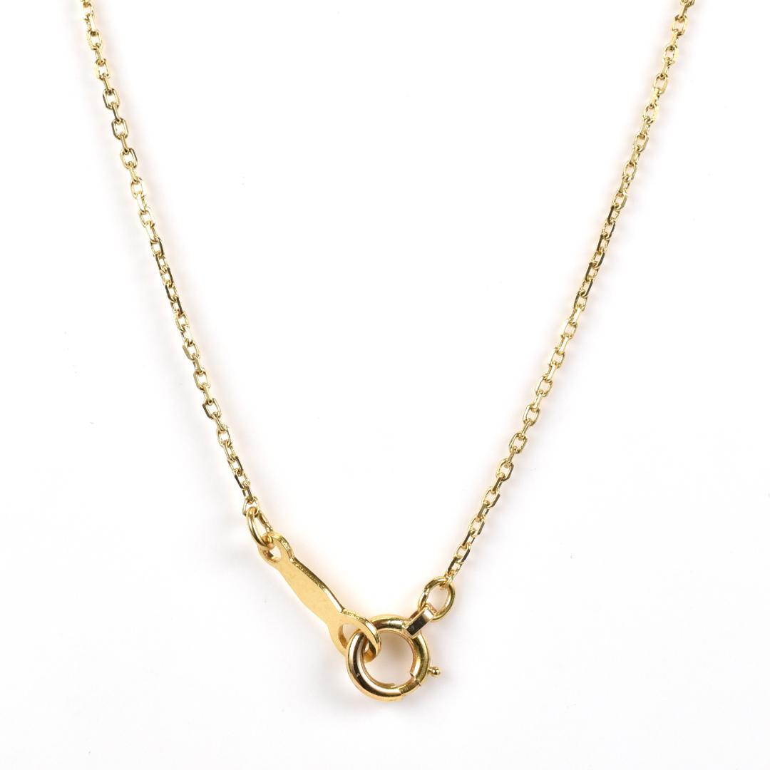 Mikimoto necklace with single 7mm Akoya pearl on 18K yellow gold chain, 40cm length, Mikimoto engraving visible