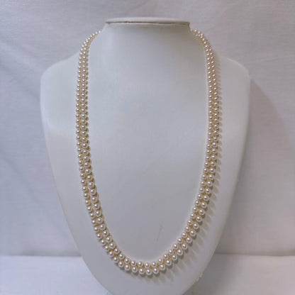 Silver Acoya 2-strand baby pearl necklace with 4.4-4.8mm pearls and 123cm chain length