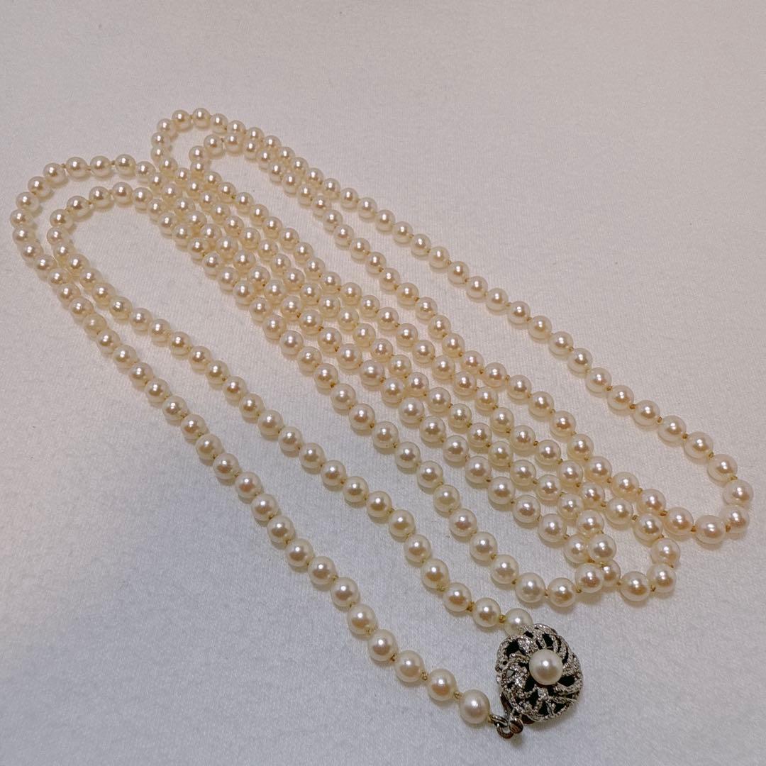 Silver Acoya 2-strand baby pearl necklace with 4.4-4.8mm pearls and 123cm chain length