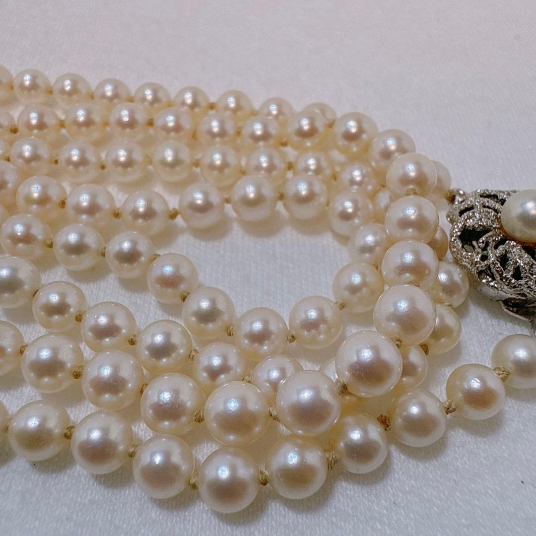 Silver Acoya 2-strand baby pearl necklace with 4.4-4.8mm pearls and 123cm chain length