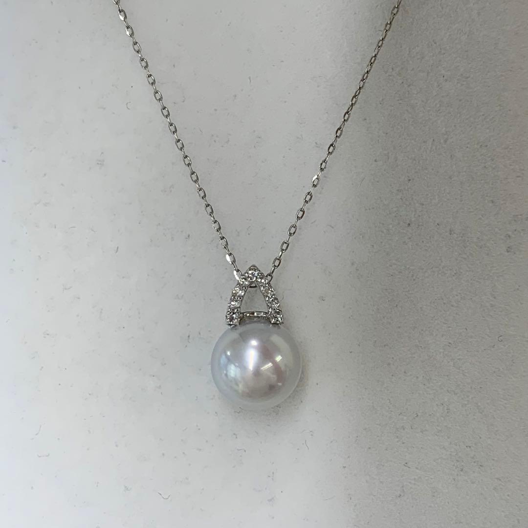 Rare unbleached Akoya pearl necklace with natural blue 8-8.5mm pearls and platinum chain with diamond engraving