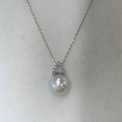 Rare unbleached Akoya pearl necklace with natural blue 8-8.5mm pearls and platinum chain with diamond engraving