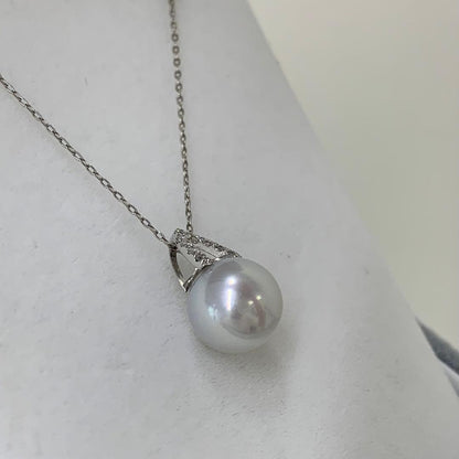 Rare unbleached Akoya pearl necklace with natural blue 8-8.5mm pearls and platinum chain with diamond engraving