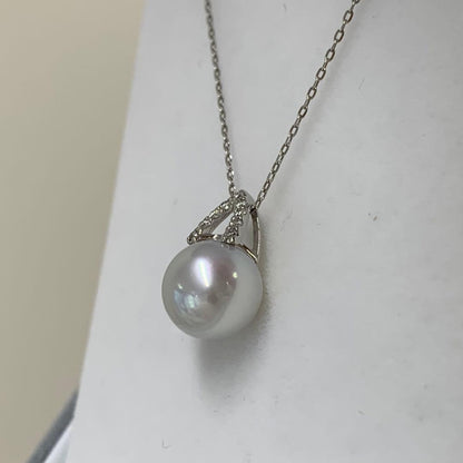 Rare unbleached Akoya pearl necklace with natural blue 8-8.5mm pearls and platinum chain with diamond engraving