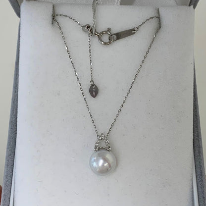 Rare unbleached Akoya pearl necklace with natural blue 8-8.5mm pearls and platinum chain with diamond engraving