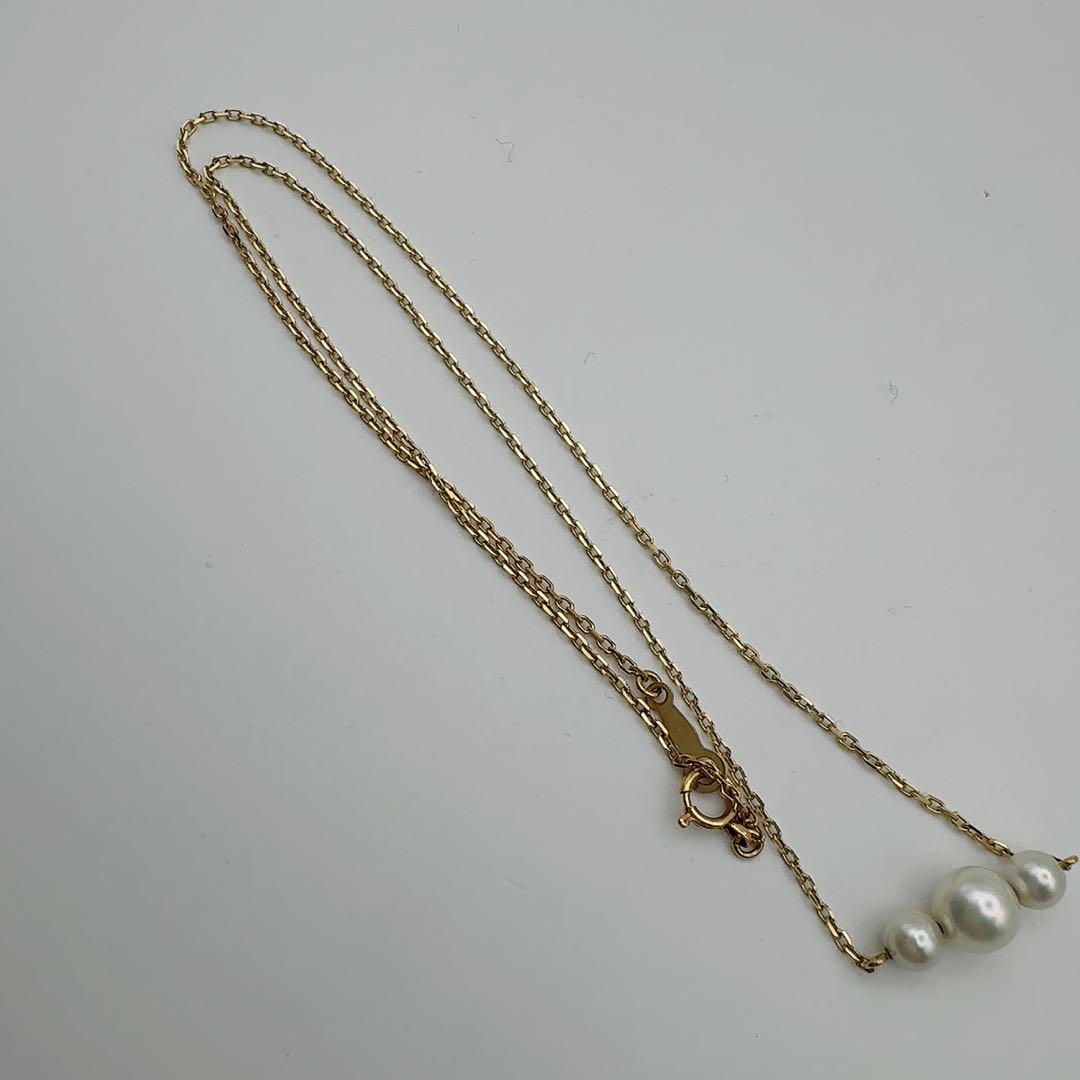 MIKIMOTO K18 necklace with 4.3 to 6.1 mm pearls, 38 cm length, displayed on white background