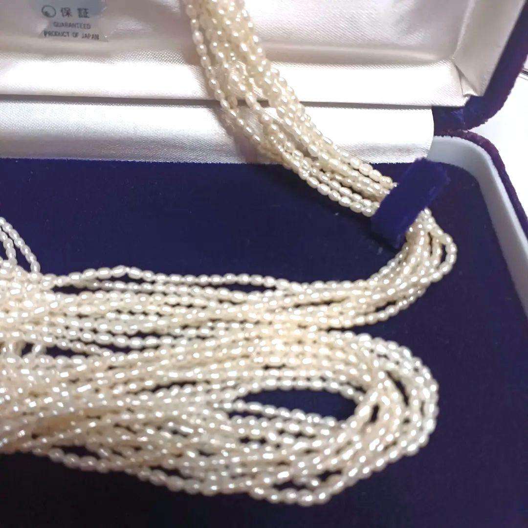 Akoya Keshijima 10-strand pearl long necklace about 81 cm with silver clasp and knotted connection