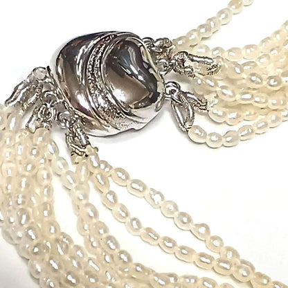 Akoya Keshijima 10-strand pearl long necklace about 81 cm with silver clasp and knotted connection