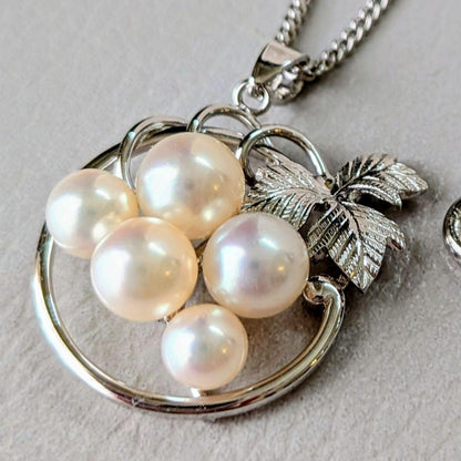Mikimoto Silver 925 necklace featuring 5-7mm Akoya pearls arranged in a grape motif with 24cm chain