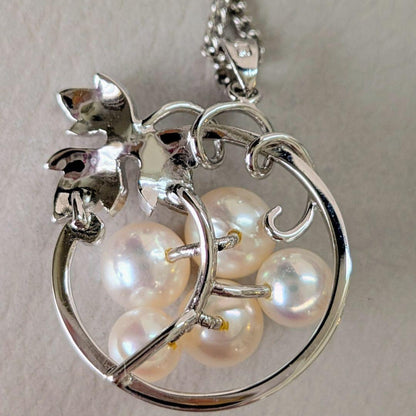 Mikimoto Silver 925 necklace featuring 5-7mm Akoya pearls arranged in a grape motif with 24cm chain