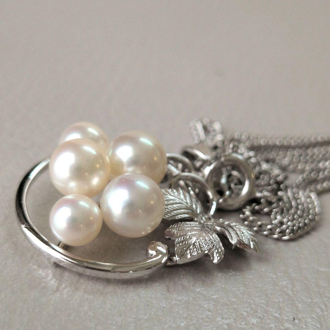 Mikimoto Silver 925 necklace featuring 5-7mm Akoya pearls arranged in a grape motif with 24cm chain