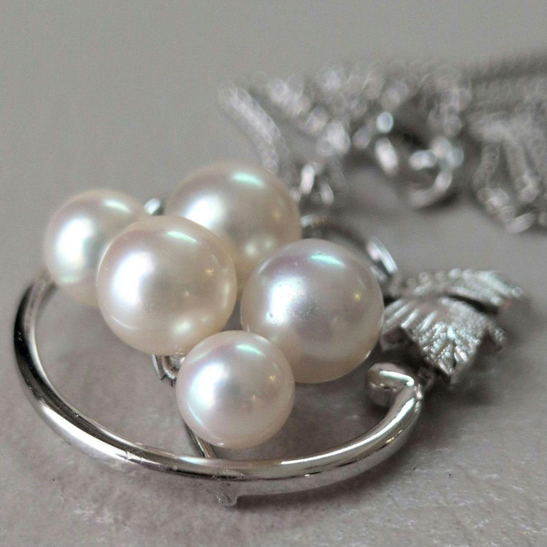Mikimoto Silver 925 necklace featuring 5-7mm Akoya pearls arranged in a grape motif with 24cm chain
